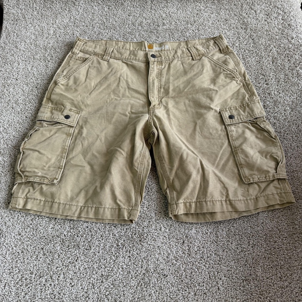 Carhartt Cargo Shorts Mens 40 Beige Cotton Canvas Relaxed Fit Workwear Casual